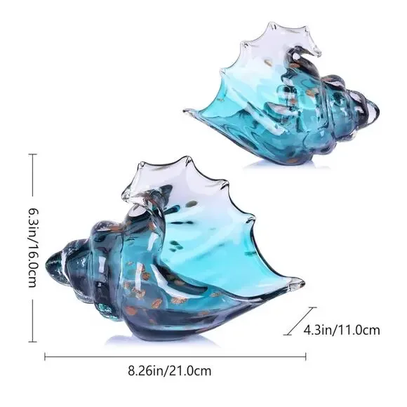 Hand blown Glass Seashell teal green with gold accents New - Picture 7 of 7